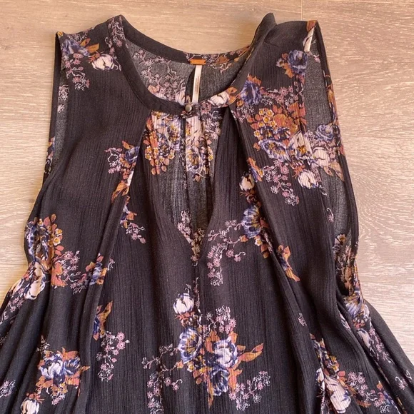 Free People S  Tree Swing Tank Top Tunic Dress Sleeveless Keyhole Raven Black. - Picture 8 of 15